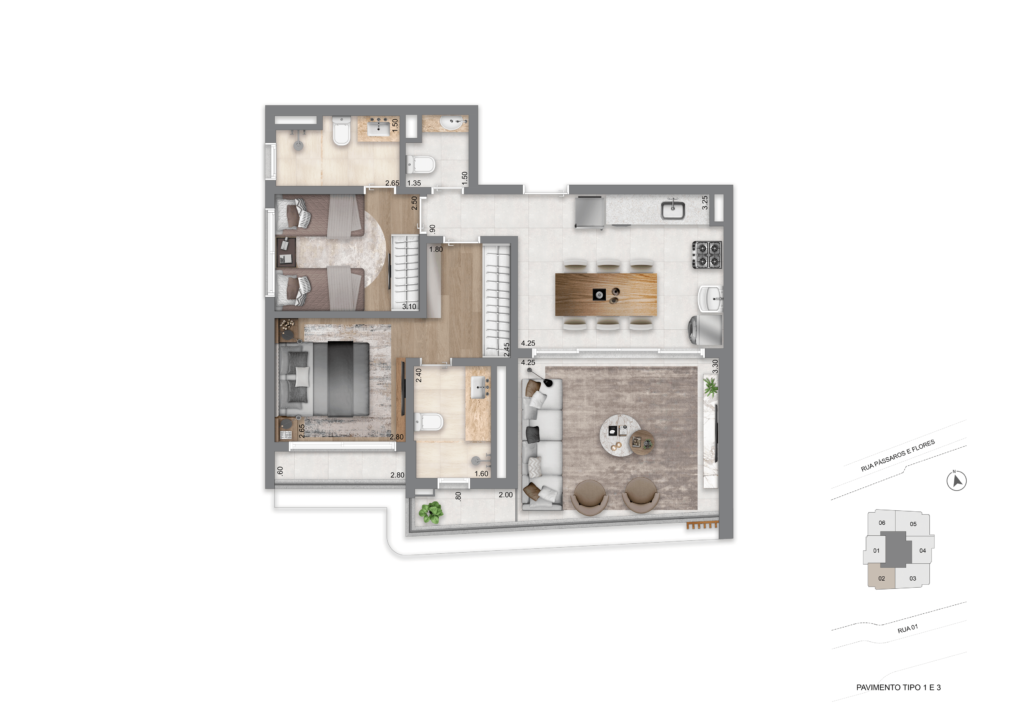Planta Padrão 76 m² l 2 Suítes