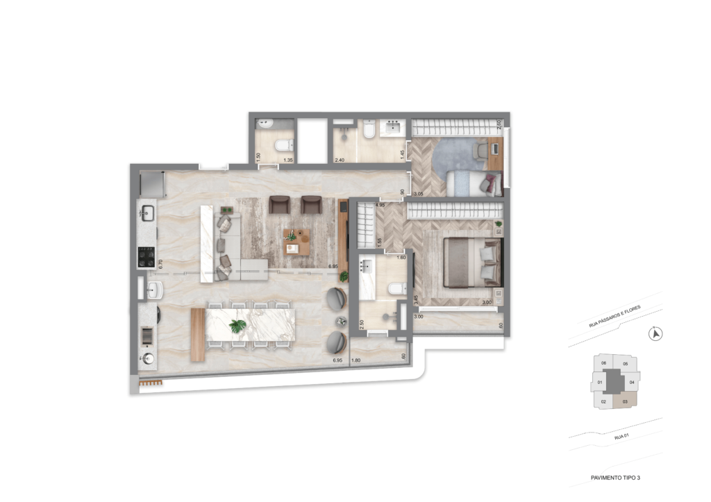 Planta Opção 94 m² l 2 Suítes