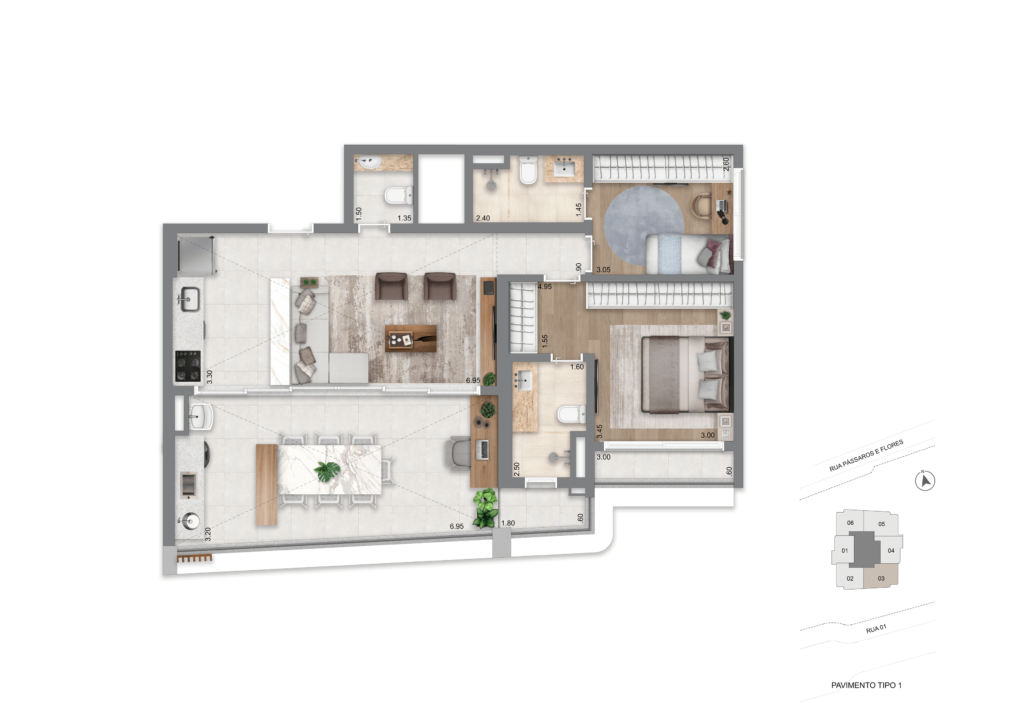 Planta Padrão 94 m² l 2 Suítes