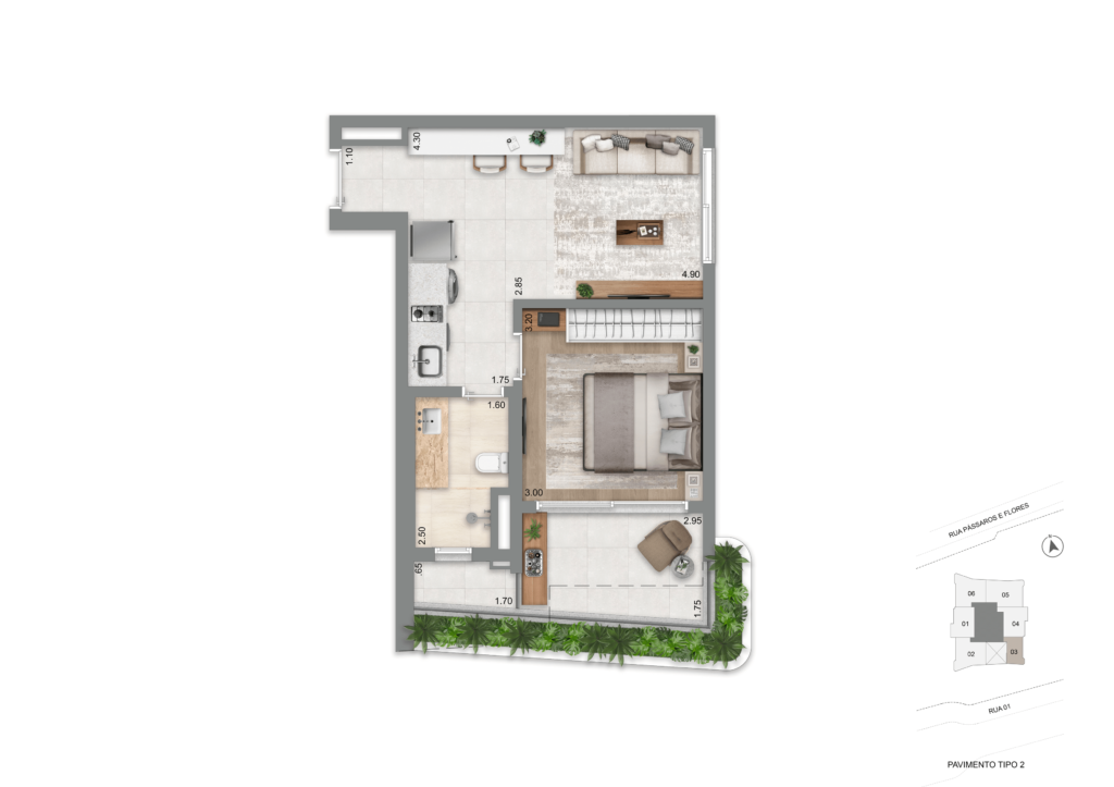 Planta Padrão 50 m² l 1 Dorm