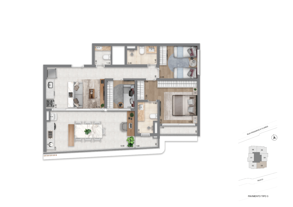 Planta Padrão 94 m² l 3 Dorms