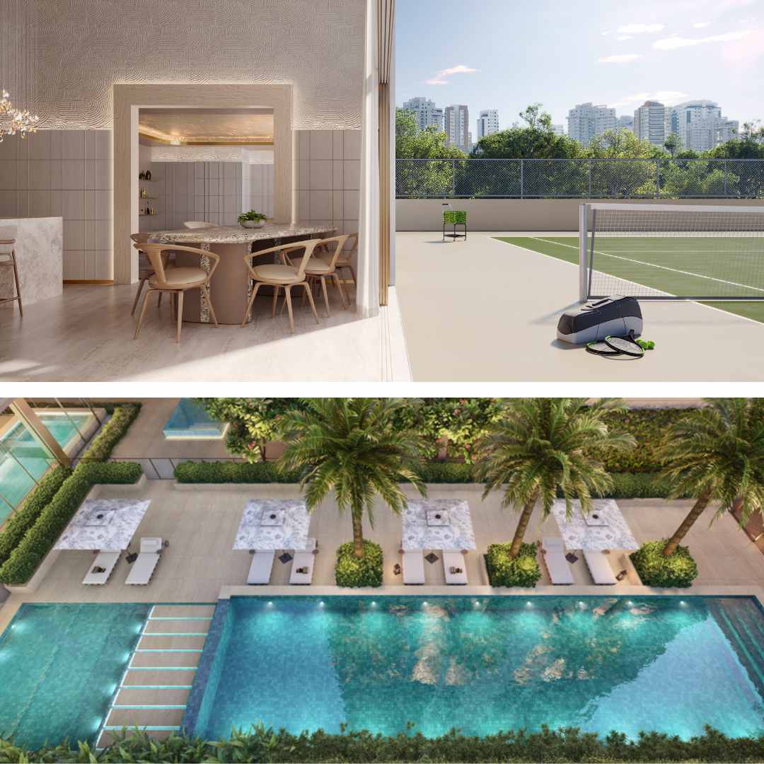 Perspectiva Ilustrada do Private House e Quadra de Tênis