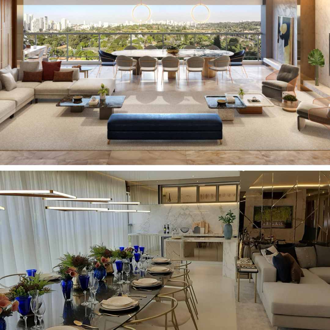 Perspectiva Ilustrada do Living Apartamento 165,5 m²