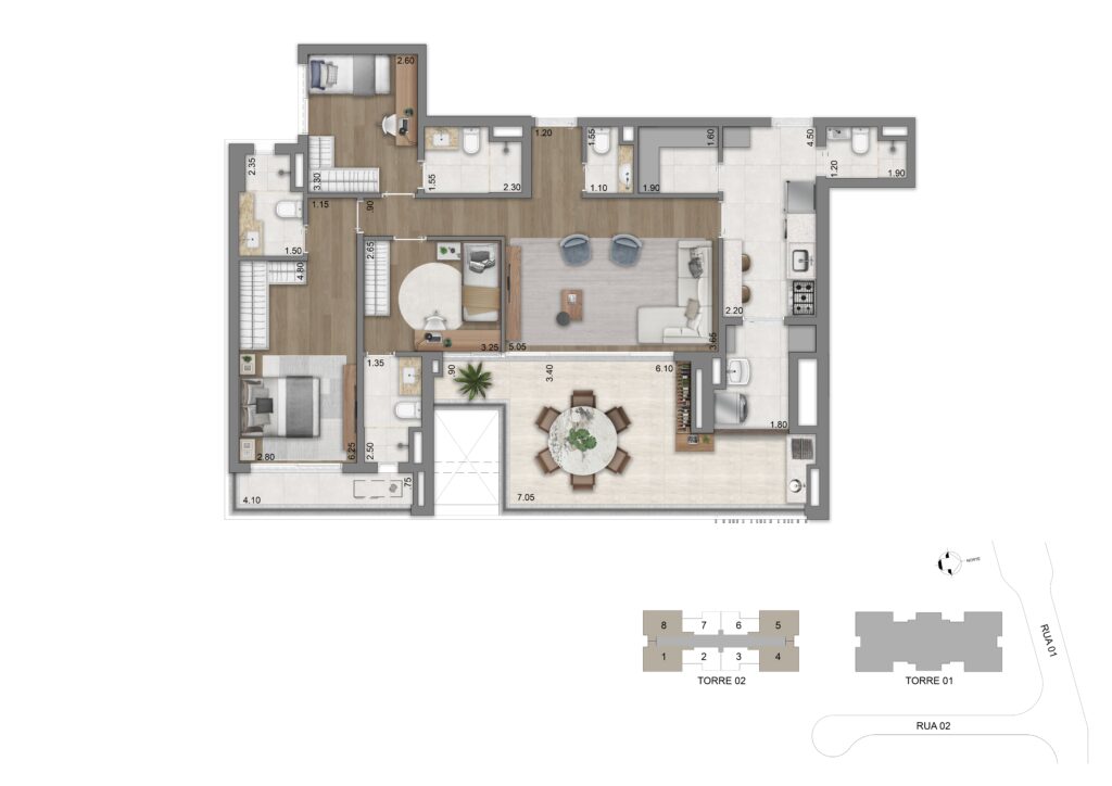 Planta-tipo 134 m² | 3 suítes