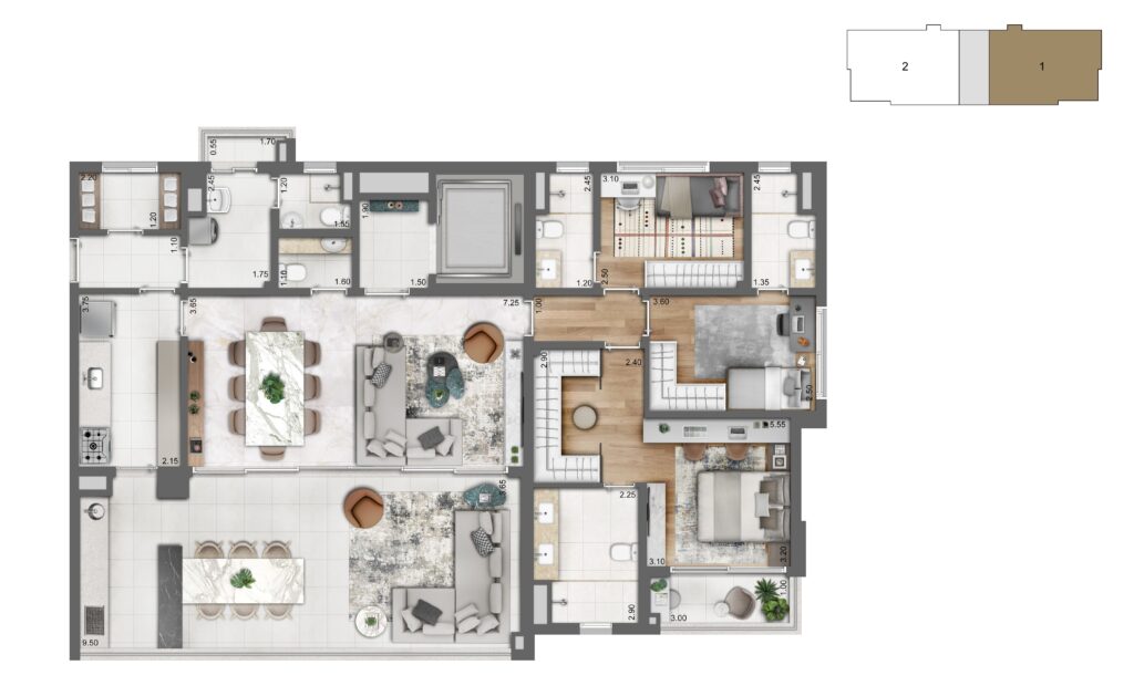 Planta Opção 165,5 m² | 3 Suítes