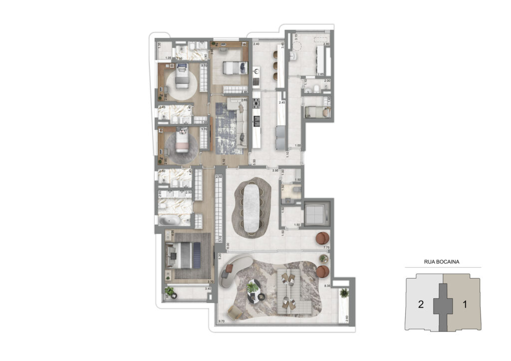 Planta Padrão 259 m² | 4 Suítes + Sala Íntima